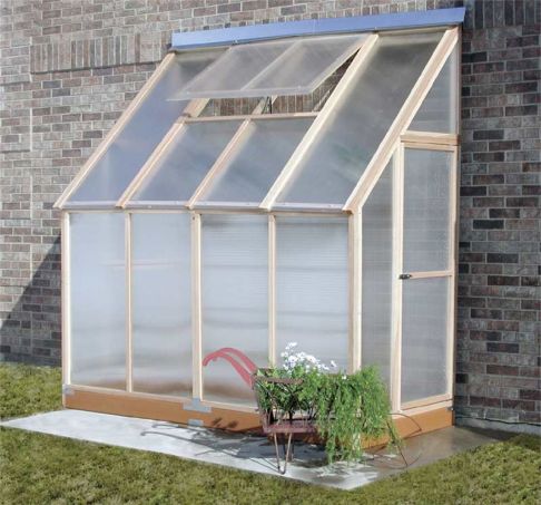 Homemade outdoor benches, lean to wooden greenhouse